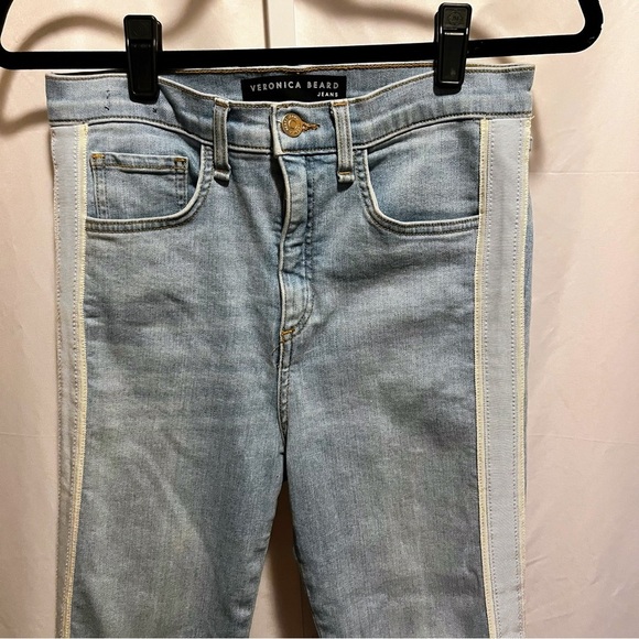 Veronica Beard Carly Kick Flare Jeans 27 Made in USA Tuxedo Stripe 11” Rise $298 - Picture 2 of 9